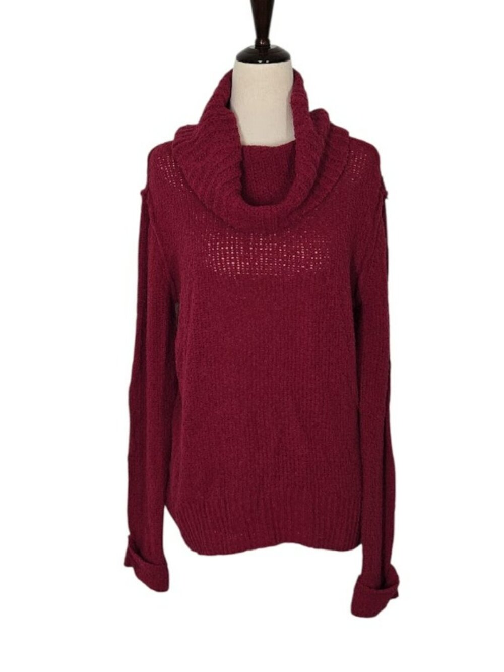 CASLON Women’s XS Burgundy Cotton Blend Cowl Neck Open Knit Sweater NWOT